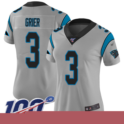 Carolina Panthers Limited Silver Women Will Grier Jersey NFL Football #3 100th Season Inverted Legend->women nfl jersey->Women Jersey